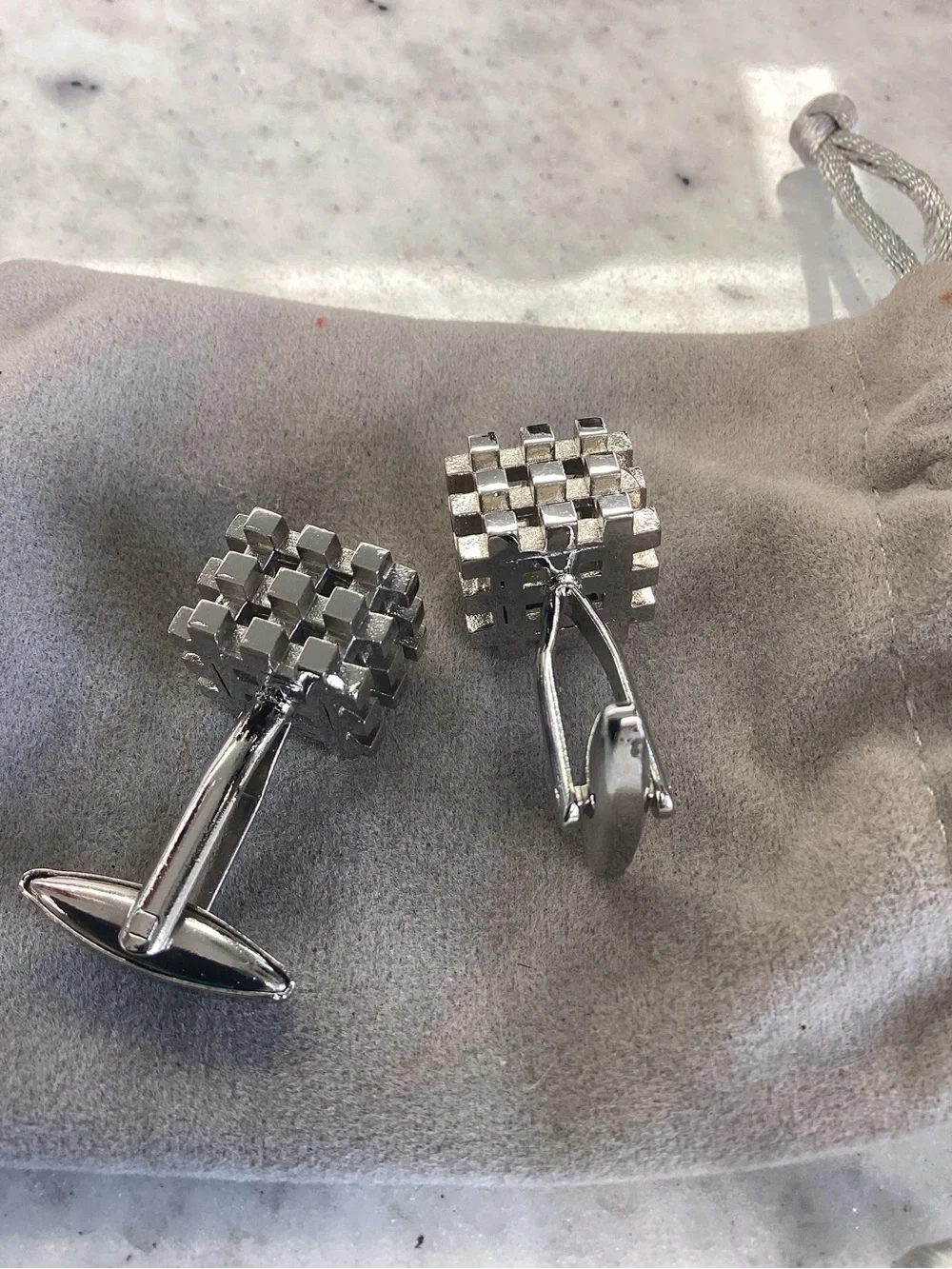 Men's Silver Tone Geometric Cufflinks - Brand Unknown